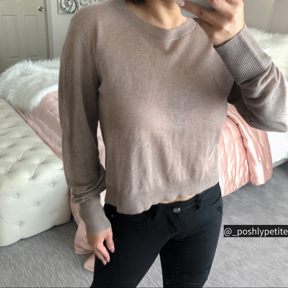 Leith cropped bronze shimmer long sleeve pullover